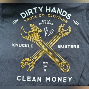 NEW Dirty Hands Troll Co. Graphic Tee - Black & Gold Wrench Design